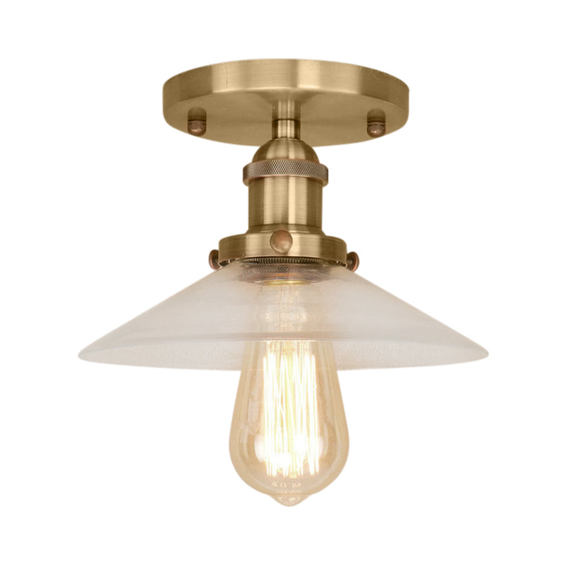 Frosted Glass Saucer Semi Flush Vintage Kitchen Lighting Fixture - 1 Bulb In Black/Brass/Copper