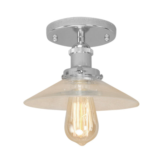 Frosted Glass Saucer Semi Flush Vintage Kitchen Lighting Fixture - 1 Bulb in Black/Brass/Copper