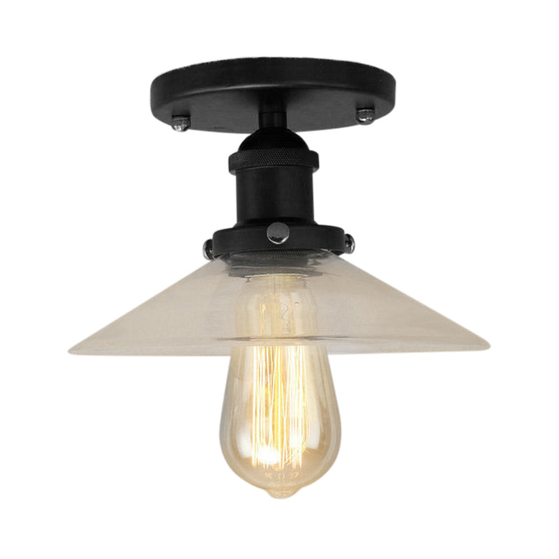 Frosted Glass Saucer Semi Flush Vintage Kitchen Lighting Fixture - 1 Bulb in Black/Brass/Copper