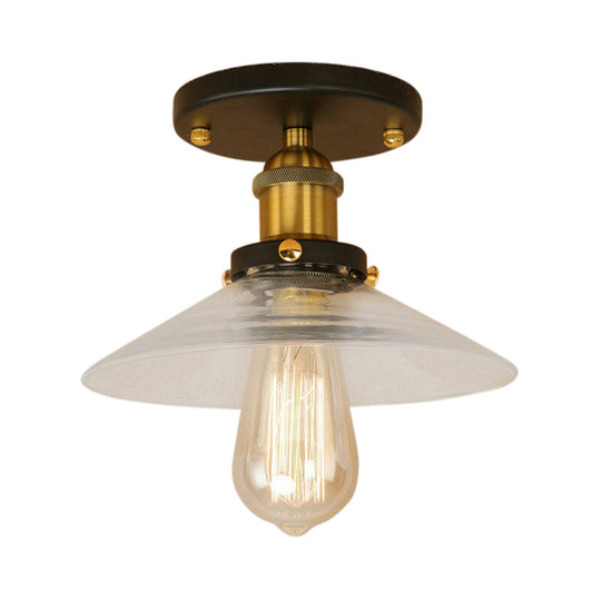 Frosted Glass Saucer Semi Flush Vintage Kitchen Lighting Fixture - 1 Bulb in Black/Brass/Copper