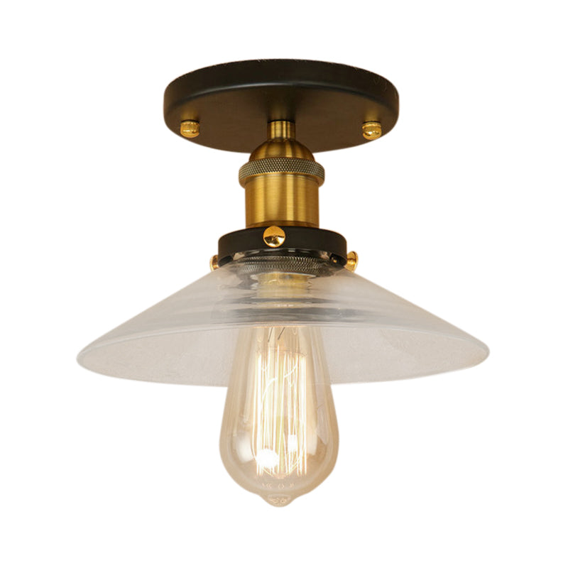 Frosted Glass Saucer Semi Flush Vintage Kitchen Lighting Fixture - 1 Bulb In Black/Brass/Copper