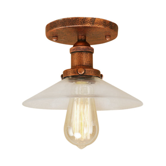 Frosted Glass Saucer Semi Flush Vintage Kitchen Lighting Fixture - 1 Bulb in Black/Brass/Copper