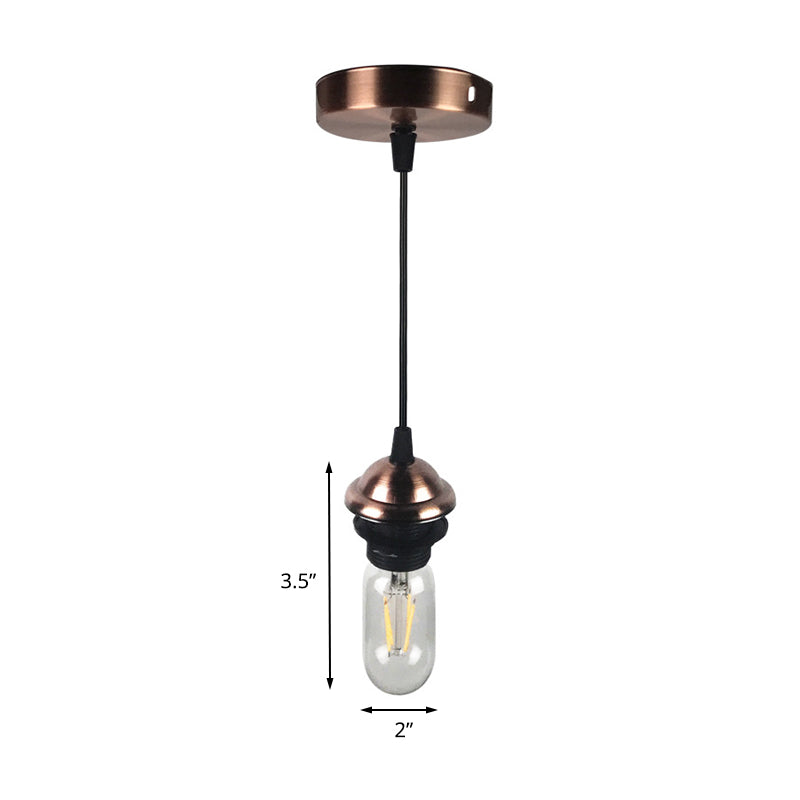 Bronze/Brass Industrial Mini Pendant Light with Adjustable Height - Bare Bulb, 1-Light Metal Hanging Lamp