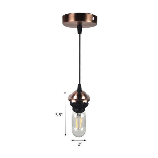 Bronze/Brass Industrial Mini Pendant Light with Adjustable Height - Bare Bulb, 1-Light Metal Hanging Lamp