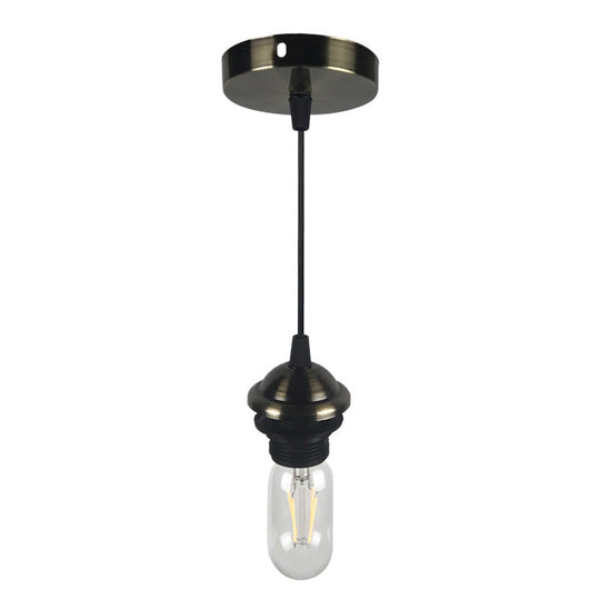 Bronze/Brass Industrial Mini Pendant Light with Adjustable Height - Bare Bulb, 1-Light Metal Hanging Lamp