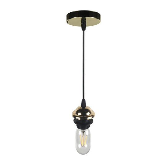 Bronze/Brass Industrial Mini Pendant Light with Adjustable Height - Bare Bulb, 1-Light Metal Hanging Lamp