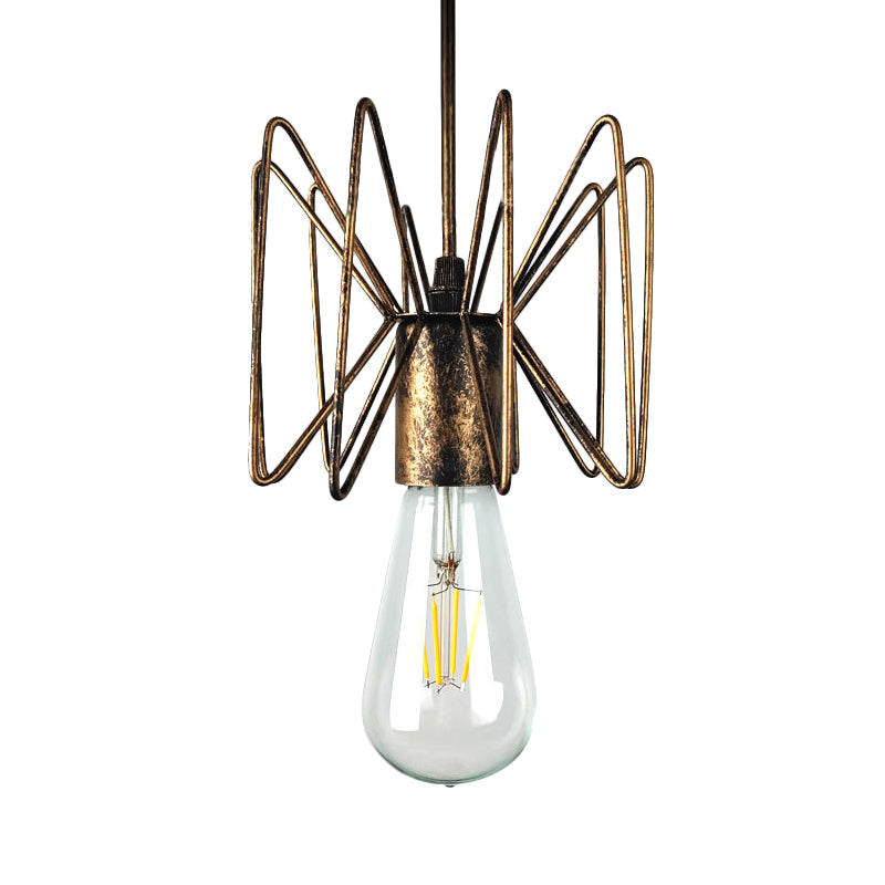 Farmhouse Open Bulb Pendant Light in Aged Brass for Restaurants - Wrought Iron Lighting