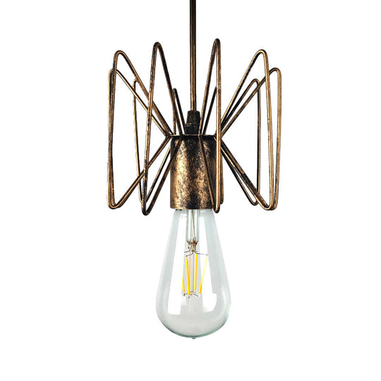 Farmhouse Open Bulb Pendant Light in Aged Brass for Restaurants - Wrought Iron Lighting