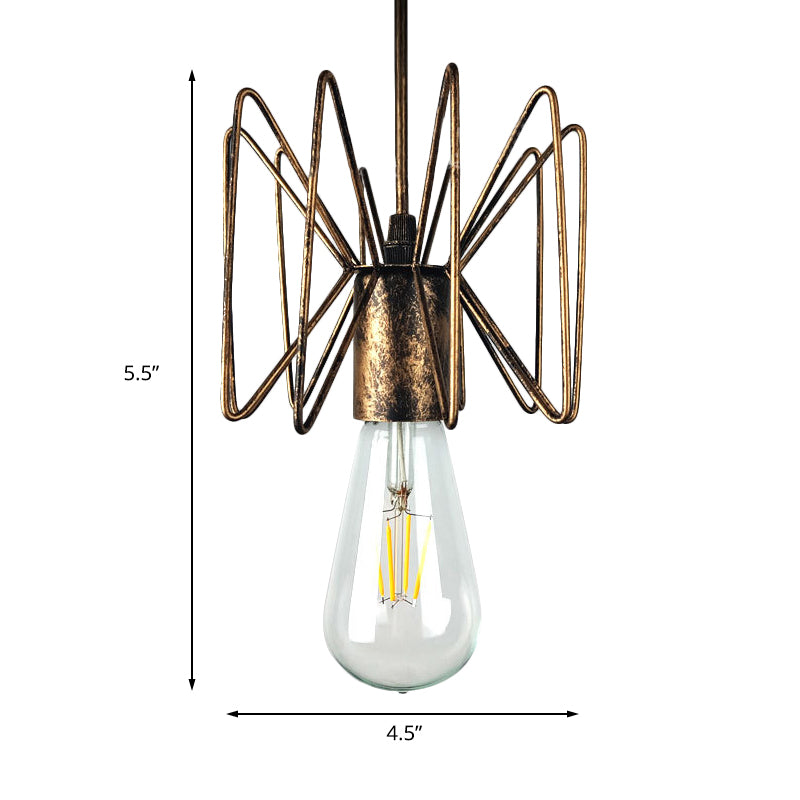 Farmhouse Open Bulb Pendant Light in Aged Brass for Restaurants - Wrought Iron Lighting