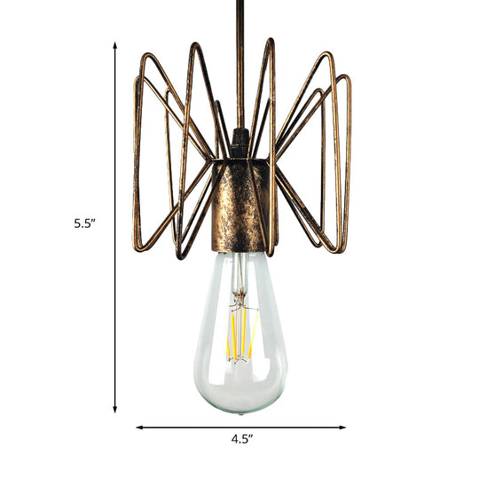 Farmhouse Open Bulb Pendant Light in Aged Brass for Restaurants - Wrought Iron Lighting