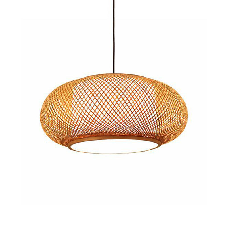 Asian Stylish Curved Bamboo Pendant Light - 16/19.5 Width 1 Beige Ideal For Living Rooms