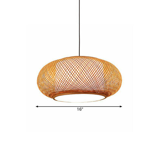 Asian Stylish Curved Bamboo Pendant Light - 16/19.5 Width 1 Beige Ideal For Living Rooms