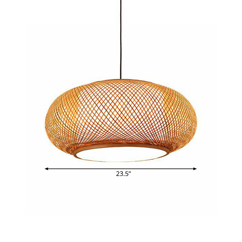 Asian Stylish Curved Bamboo Pendant Light - 16/19.5 Width 1 Beige Ideal For Living Rooms