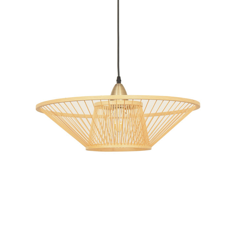 Bamboo Hand-Made Ceiling Lamp - Modern 1-Light Beige Pendant For Dining Room