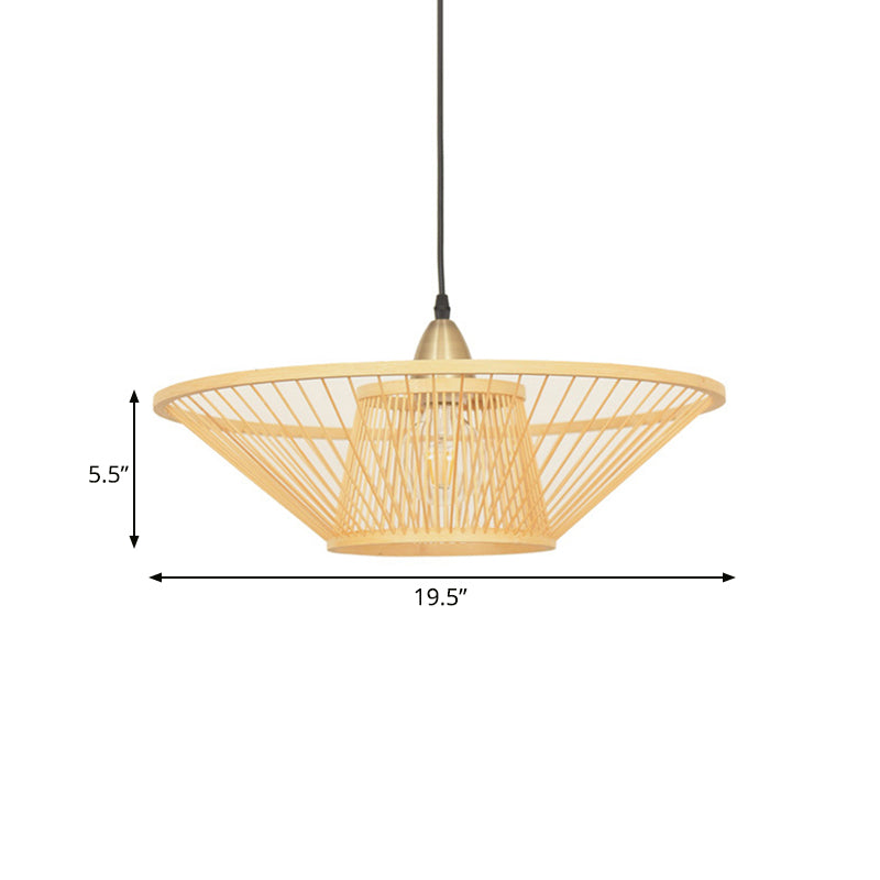 Bamboo Hand-Made Ceiling Lamp - Modern 1-Light Beige Pendant For Dining Room