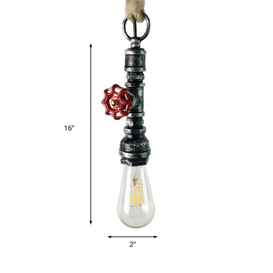 Wrought Iron Industrial Pendant Lamp - 1 Light Indoor Fixture With Adjustable Rope Aged