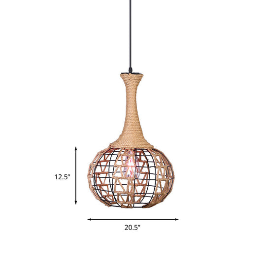 Beige Nautical Globe Cage Pendant Light with Metal & Rope Suspension - Ideal for Dining Room - 1 Light