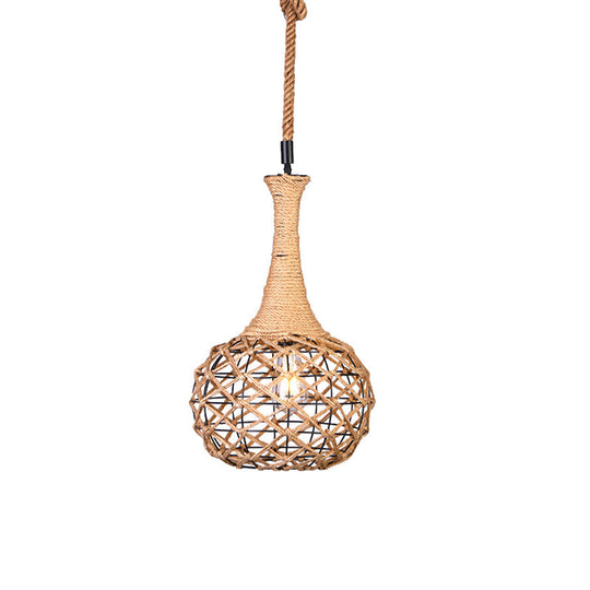 Beige Nautical Globe Cage Pendant Light with Metal & Rope Suspension - Ideal for Dining Room - 1 Light