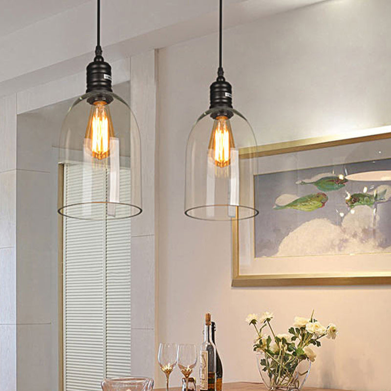 Modern Black Jug-Shaped Pendant Ceiling Light - Clear Glass, 1-Light Hanging Lamp for Coffee Shops