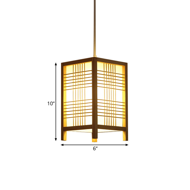 Japanese Natural Wood Pendant Lamp - 6/8.5 Wide Square Hanging Lantern Light For Foyer Dining Room