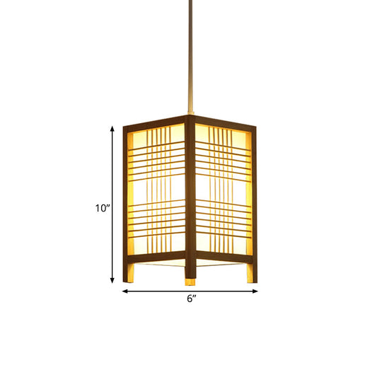 Japanese Natural Wood Pendant Lamp - 6/8.5 Wide Square Hanging Lantern Light For Foyer Dining Room