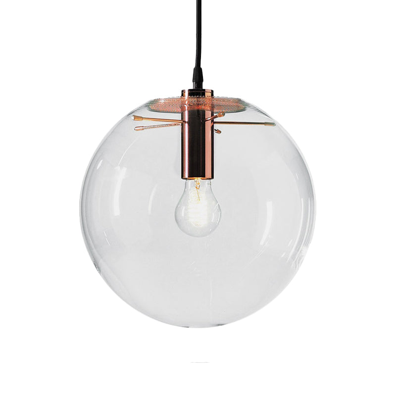 Modern 1-Light Round Pendant Light with Clear Glass and 6"/8"/12" Wide Hanging Lamp in Rose Gold