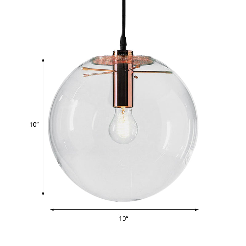 Modern 1-Light Round Pendant Light with Clear Glass and 6"/8"/12" Wide Hanging Lamp in Rose Gold