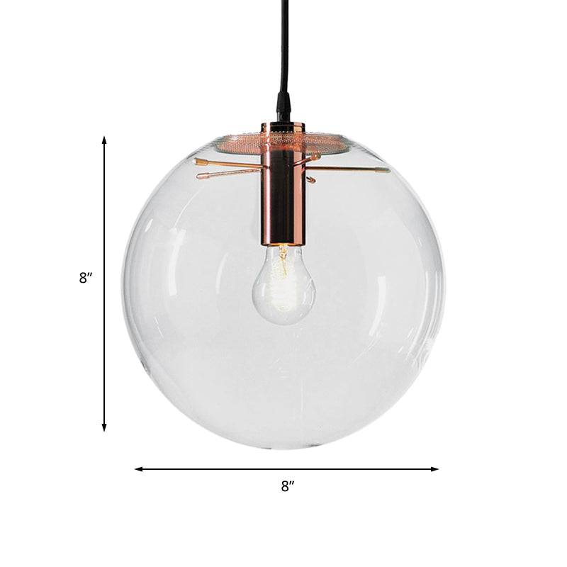 Modern 1-Light Round Pendant Light with Clear Glass and 6"/8"/12" Wide Hanging Lamp in Rose Gold