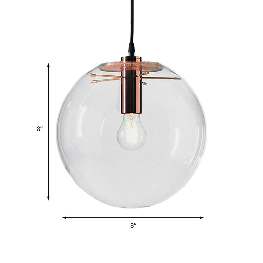 Modern Clear Glass Round Pendant Light In Rose Gold - 1-Light 6/8/12 Wide