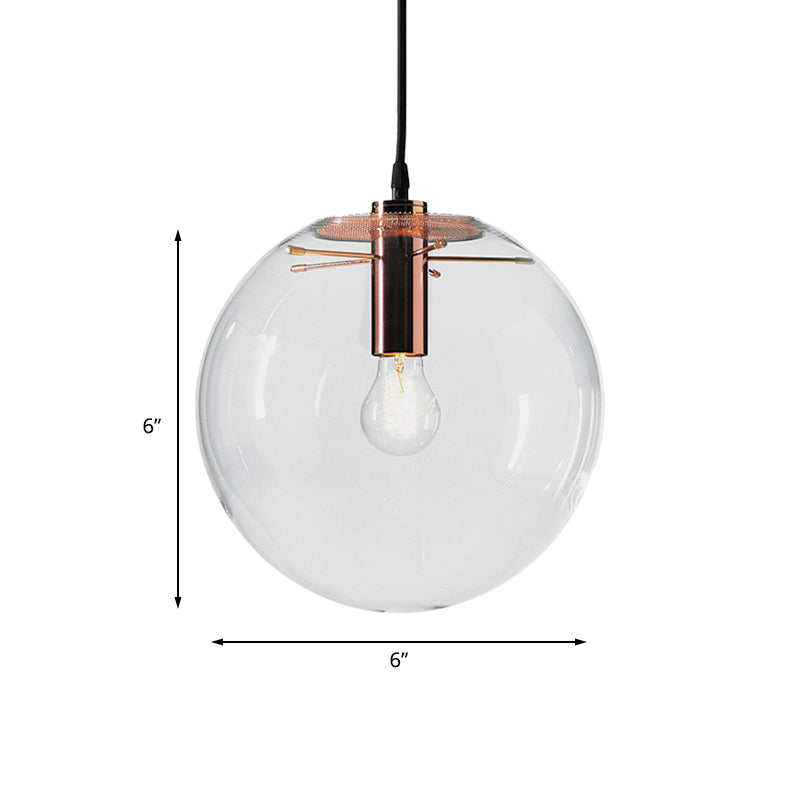 Modern 1-Light Round Pendant Light with Clear Glass and 6"/8"/12" Wide Hanging Lamp in Rose Gold