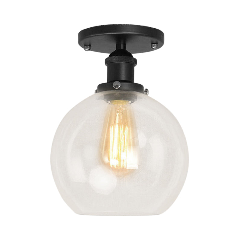 Industrial Clear Glass Spherical Balcony Ceiling Light Fixture – Black/Brass/Copper