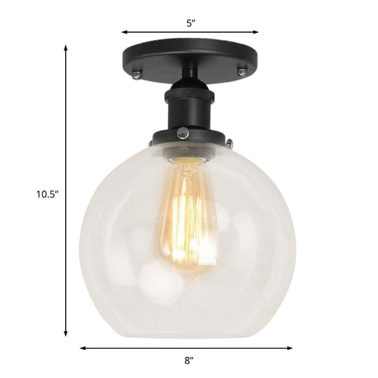 Industrial Clear Glass Spherical Balcony Ceiling Light Fixture – Black/Brass/Copper