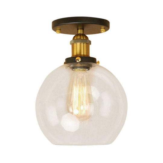 Industrial Clear Glass Spherical Balcony Ceiling Light Fixture – Black/Brass/Copper