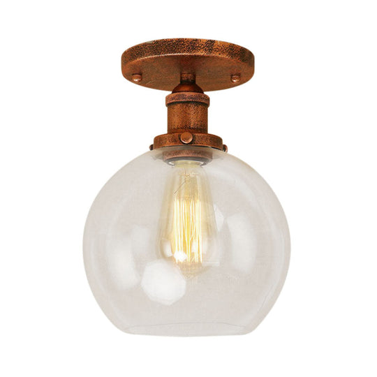 Industrial Clear Glass Spherical Balcony Ceiling Light Fixture – Black/Brass/Copper