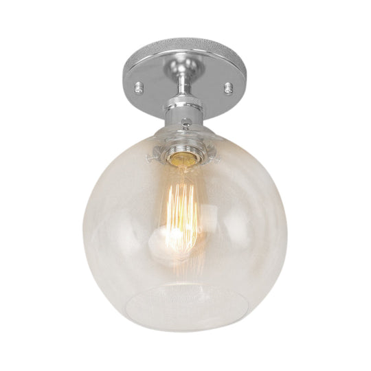 Industrial Clear Glass Spherical Balcony Ceiling Light Fixture – Black/Brass/Copper