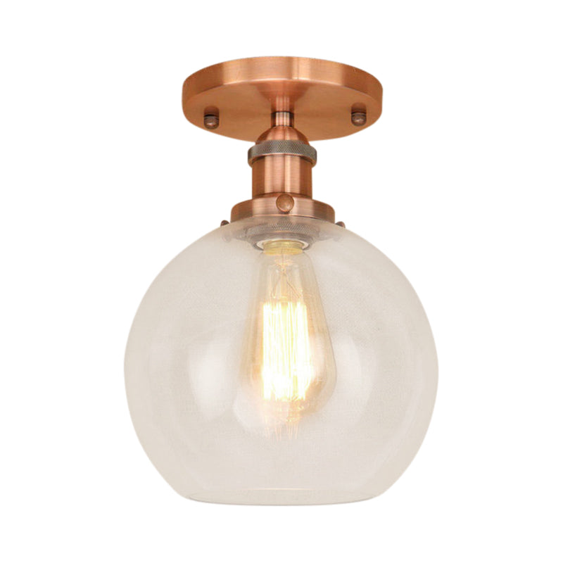 Industrial Clear Glass Spherical Balcony Ceiling Light Fixture – Black/Brass/Copper