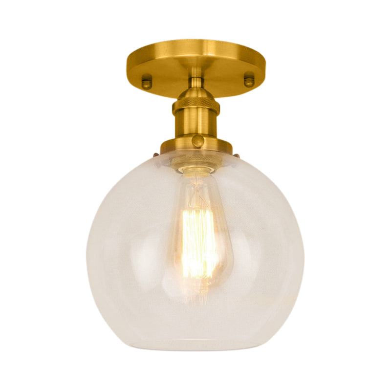 Industrial Clear Glass Spherical Balcony Ceiling Light Fixture – Black/Brass/Copper