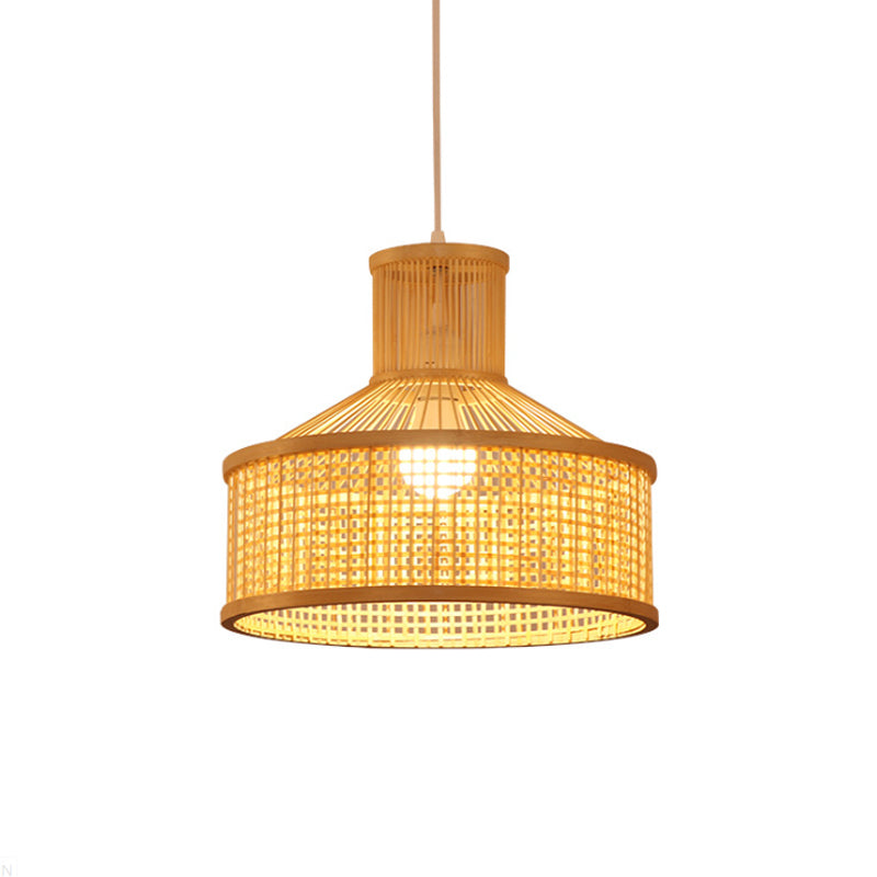 Bamboo Barn-Shape Hanging Lamp: Contemporary Beige Ceiling Lighting