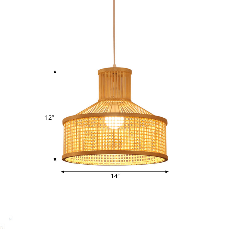 Bamboo Barn-Shape Hanging Lamp: Contemporary Beige Ceiling Lighting