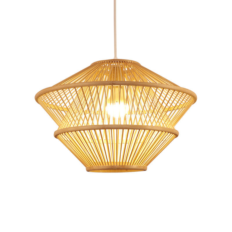 Handcrafted Asian Bamboo Pendant Light Fixture - Elegant 1-Light Beige Hanging Lamp For Dining Table