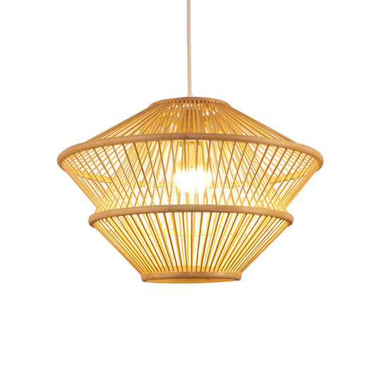 Handcrafted Asian Bamboo Pendant Light Fixture - Elegant 1-Light Beige Hanging Lamp For Dining Table