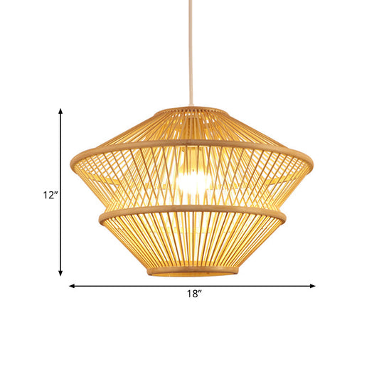 Handcrafted Asian Bamboo Pendant Light Fixture - Elegant 1-Light Beige Hanging Lamp For Dining Table