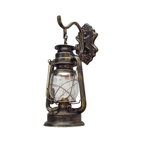 Coastal Porch Wall Sconce - Clear Glass Lantern Light Fixture Antique Brass