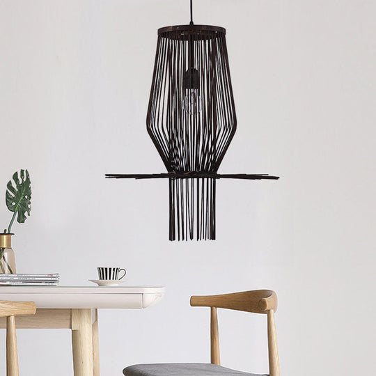 Hand-Woven Hanging Bamboo Pendant Lighting - Modern Style, 1-Bulb, Black