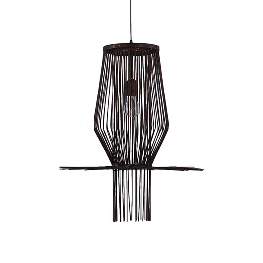 Hand-Woven Hanging Bamboo Pendant Lighting - Modern Style, 1-Bulb, Black