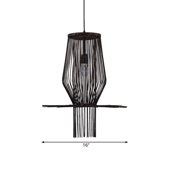 Hand-Woven Hanging Bamboo Pendant Lighting - Modern Style, 1-Bulb, Black