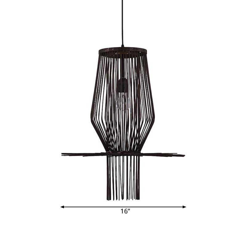 Hand-Woven Bamboo Pendant Light In Modern Style For Dining Room - Black