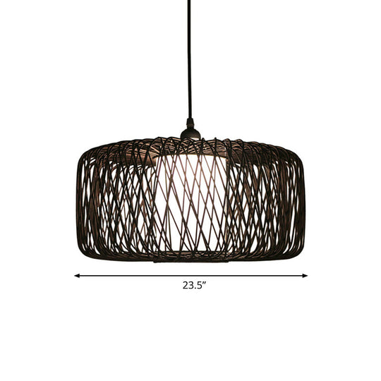 Contemporary Restaurant Hanging Lamp With Bamboo Shade- Black Pendant Light Fixture 16/23.5 Wide