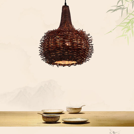 Rustic Bamboo Hanging Pendant Light For Living Room Or Tea House Brown