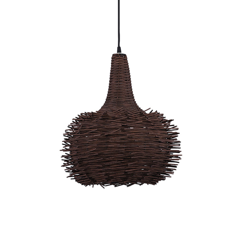 Rustic Brown Bird Nest Pendant Light with Bamboo Suspension for Living Room and Tea House